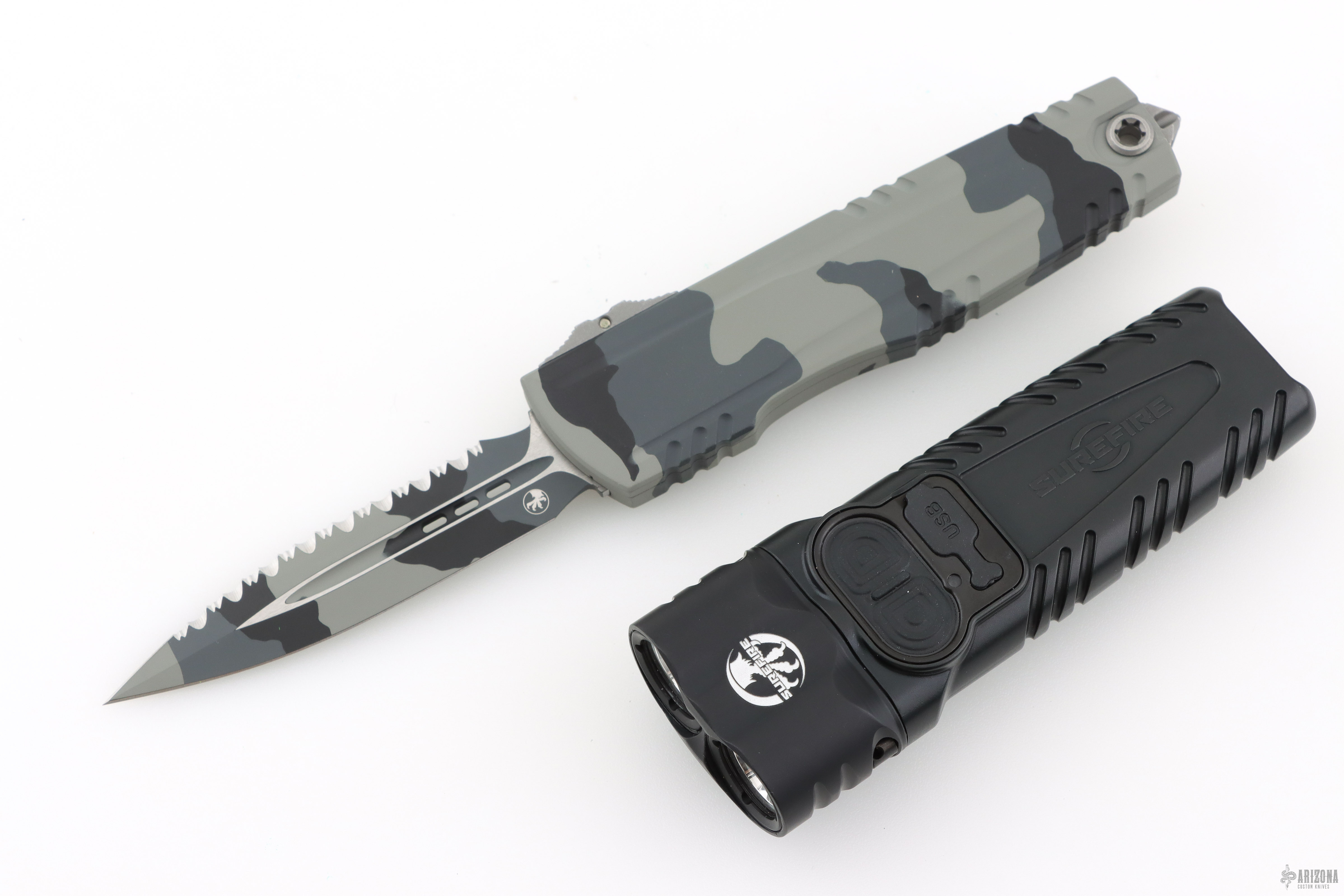 Microtech Collaborations 1270-3UCS Luminary ZBP D/E Signature Series Urban Camo Full Serrated ...