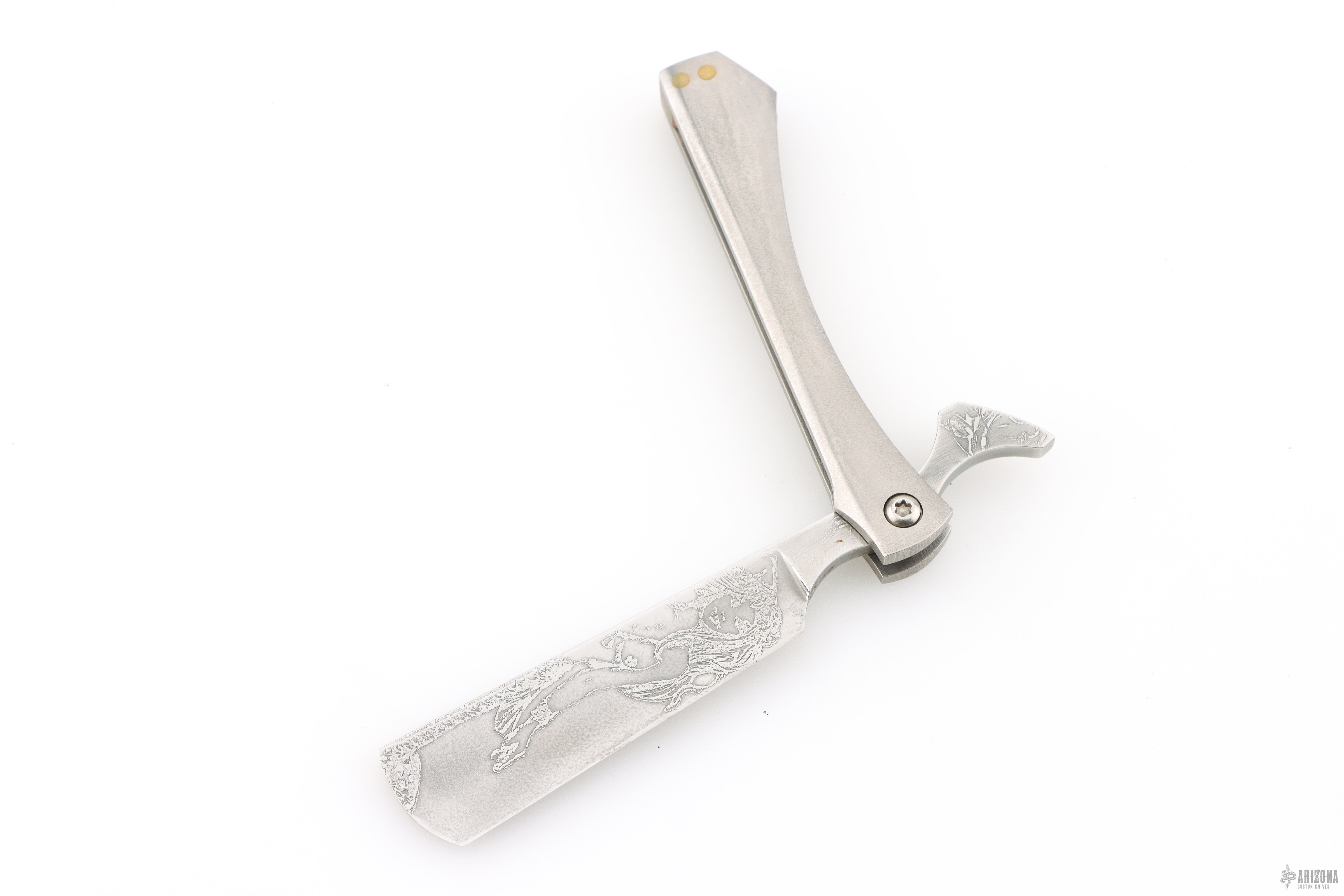 Benjamin Barker Folding Razor w/ Mermaid Etching - Arizona Custom Knives