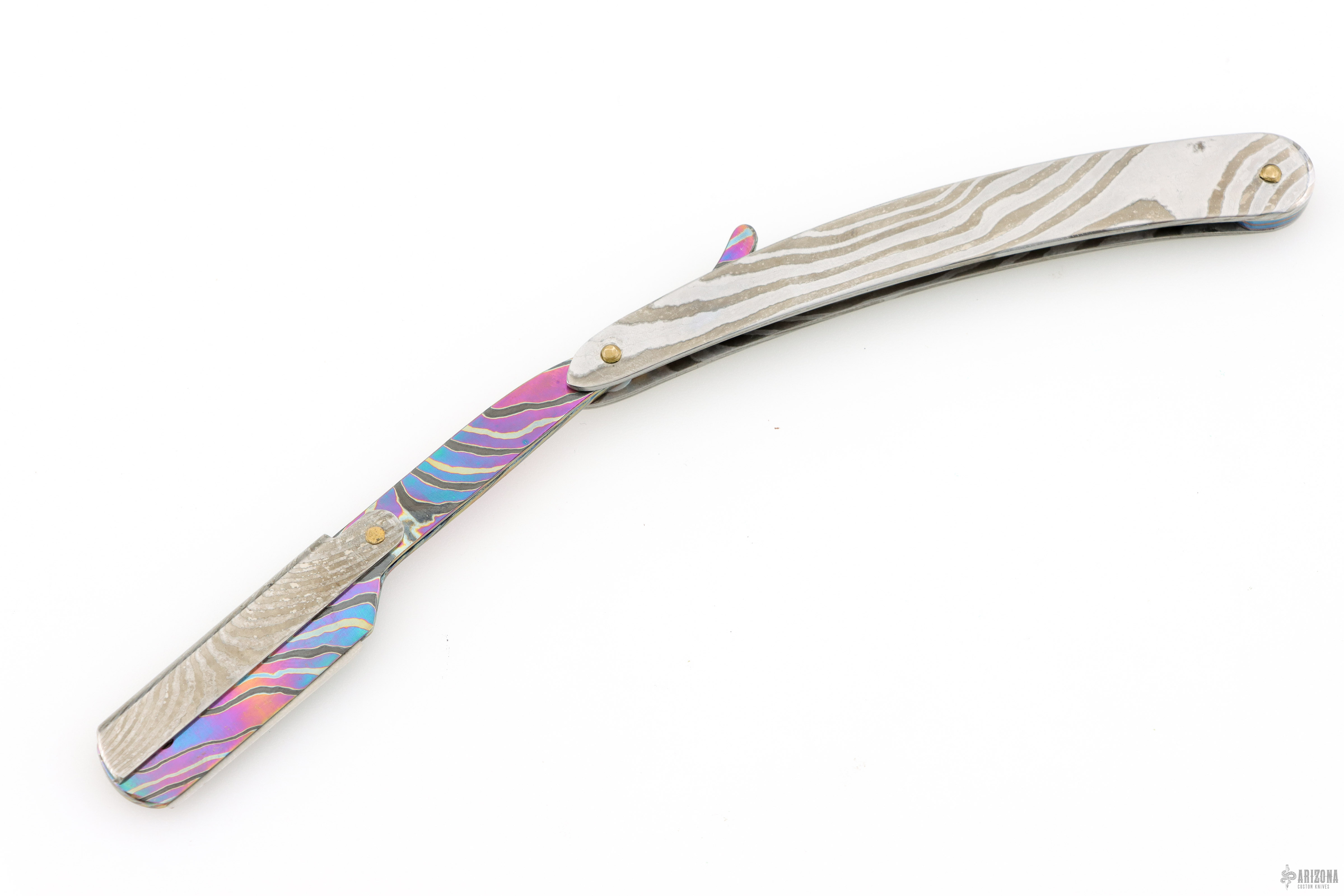 Cassius Razor Damascus and Black Timascus Straight Razor - Arizona Custom Knives