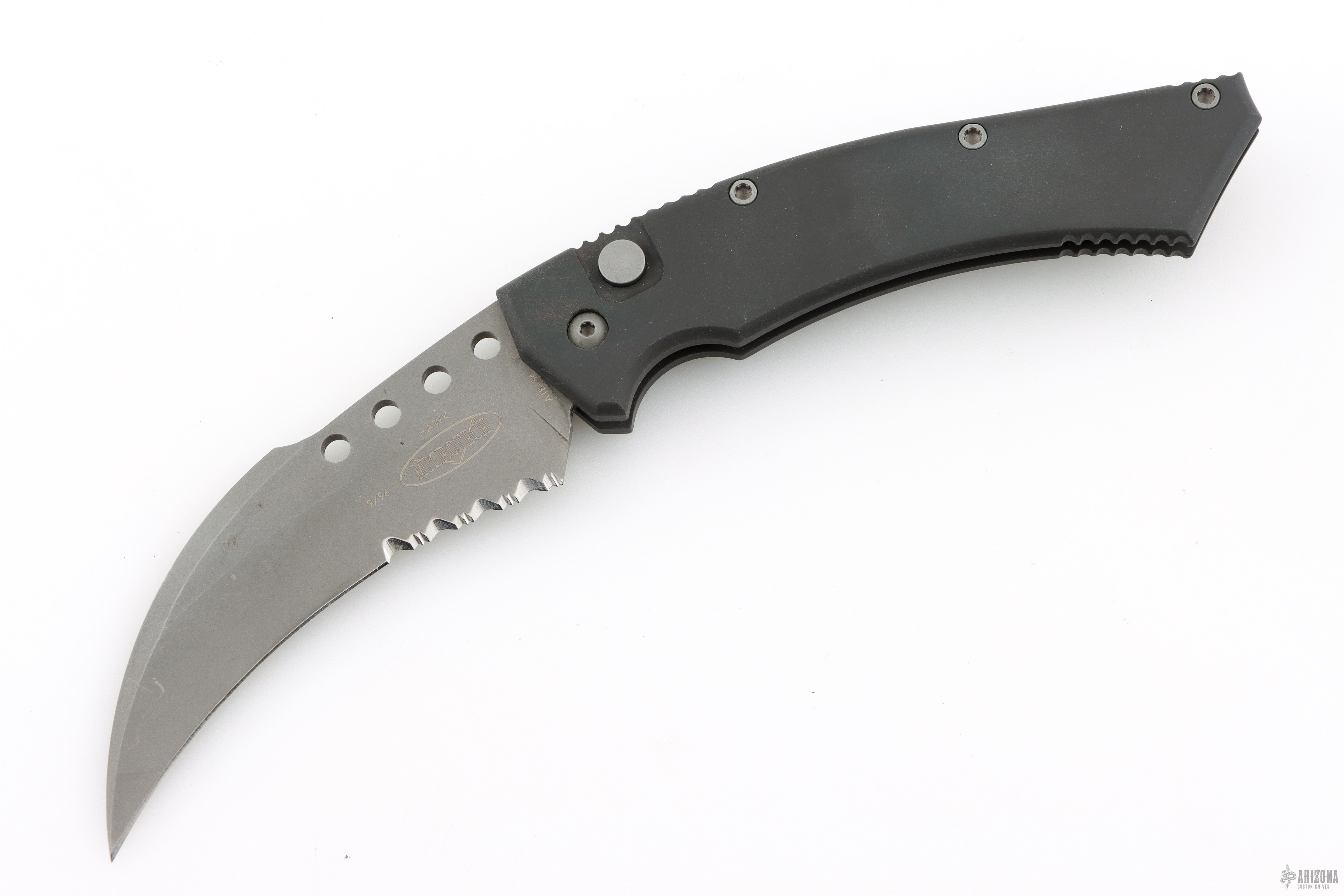Hawk Auto - Bead Blast Partially Serrated 9/96 - Arizona Custom Knives