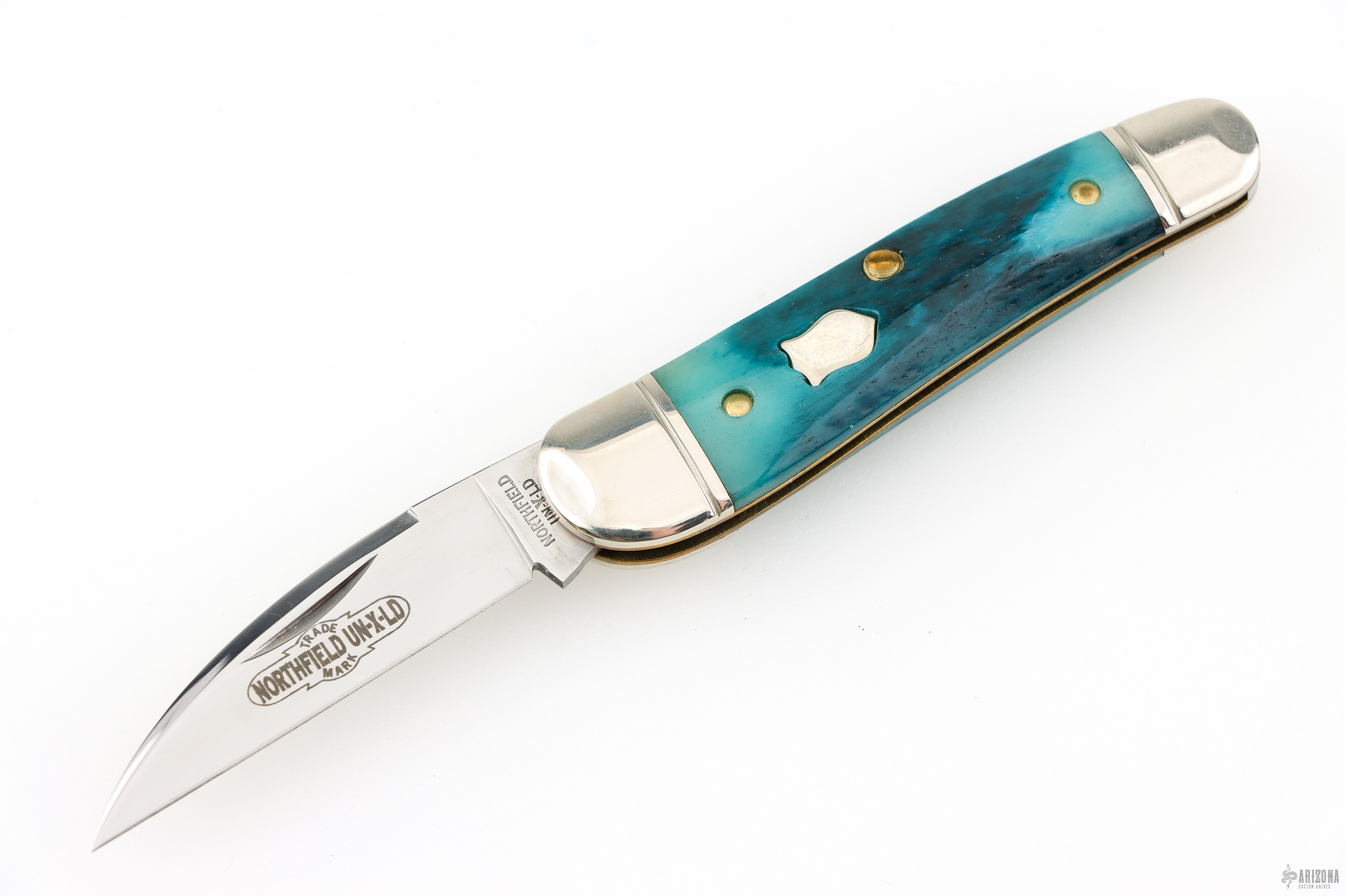 190120 Little Rattler Blue Teal Natural Bone - Arizona Custom Knives
