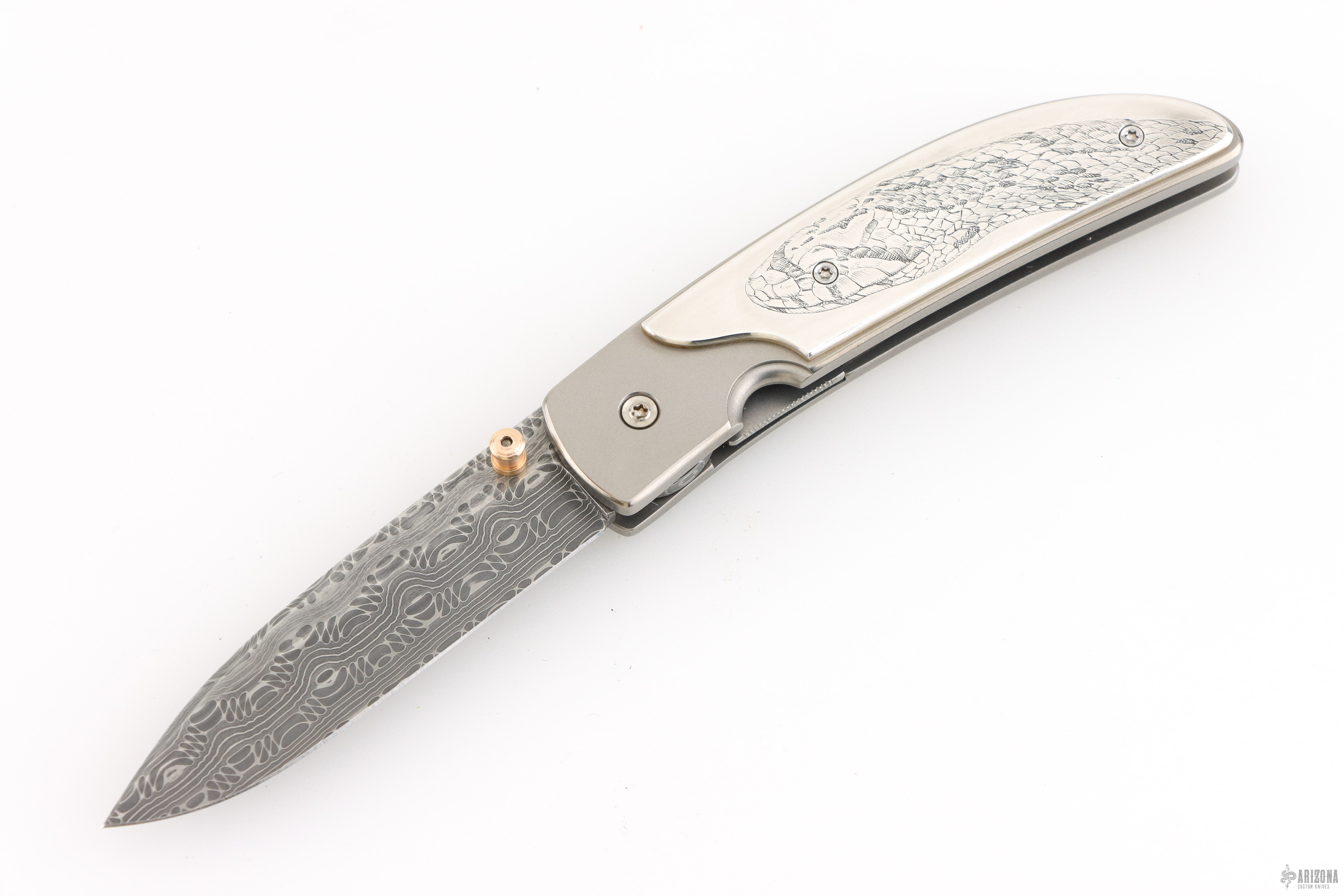 Baby Model Linerlock - Snake Engraved Sterling Silver Scales