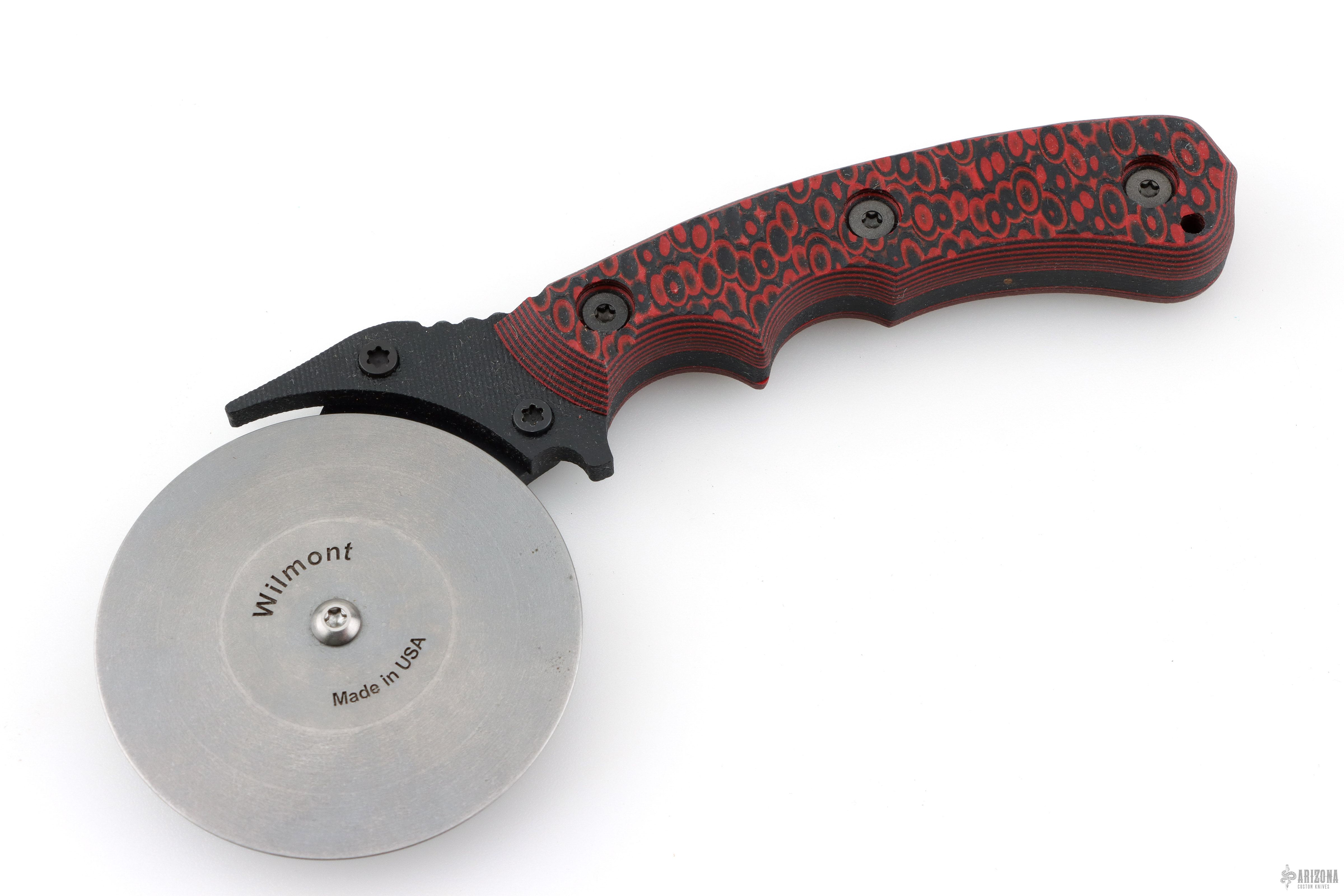 Pizza Cutter Razor Pizza Cutter - Titanium w/ Red/Black G-10 - Arizona Custom Knives