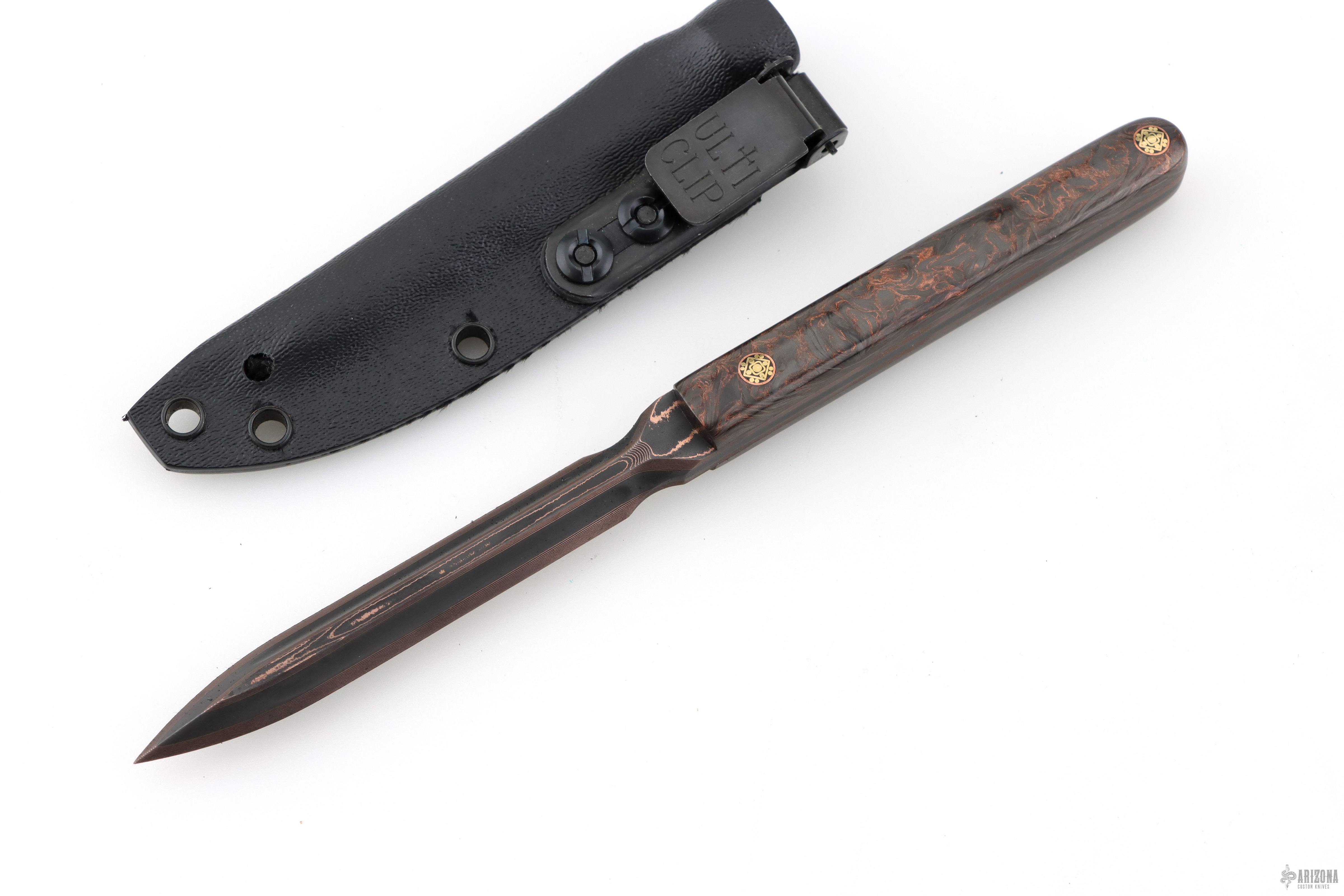 OSS Spike - Baker Forge CuMai Damascus and Copper Carbon Fiber