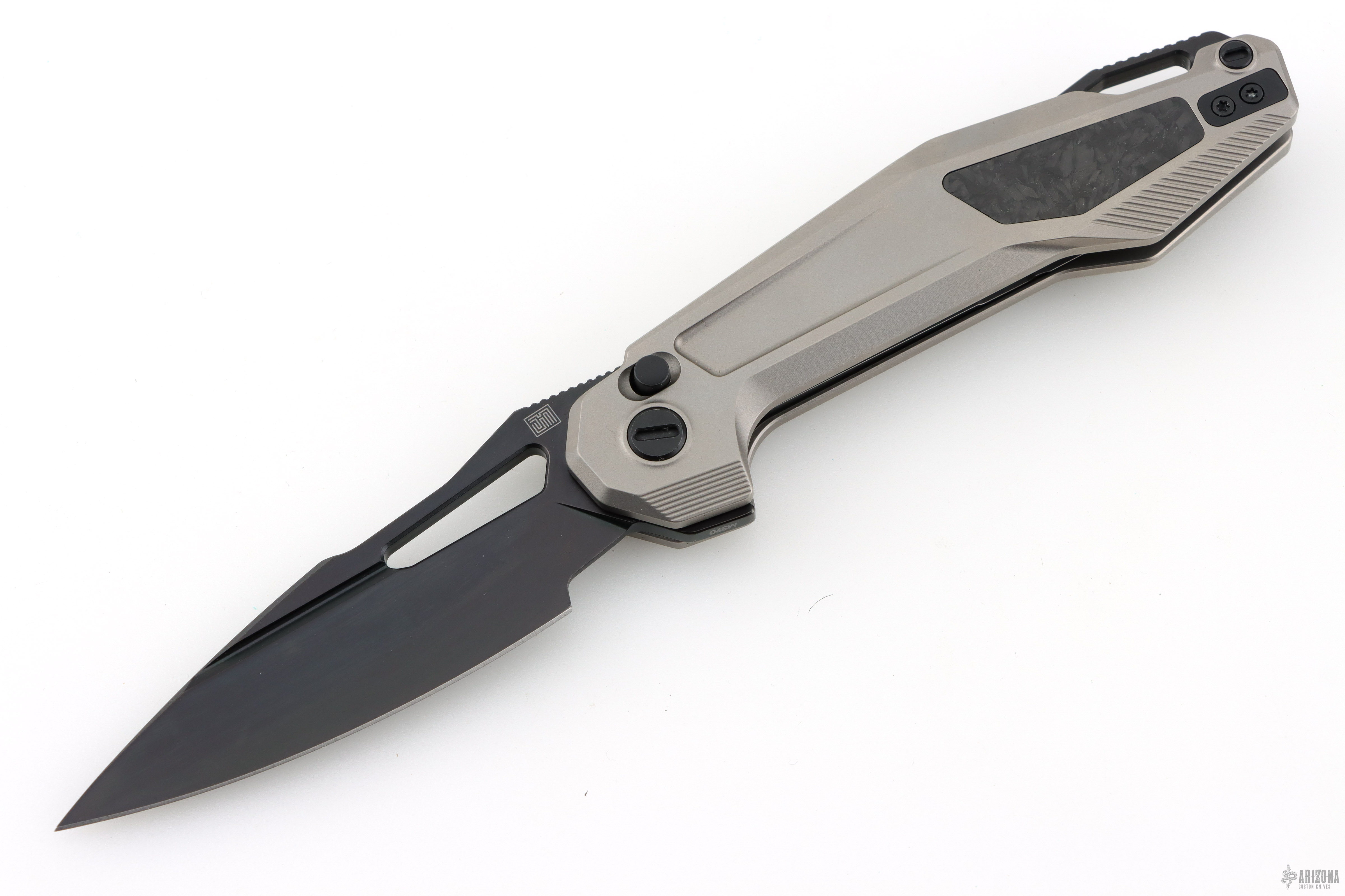 Black Griffin Button Lock Flipper Marble Carbon Fiber - Arizona Custom ...