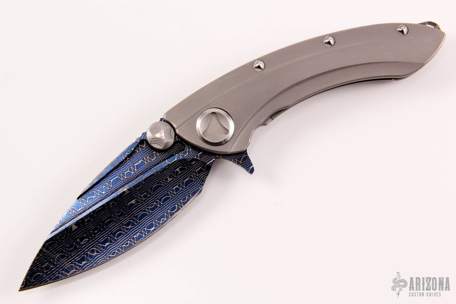Blued Reptilian Damascus Whale Shark (005) Arizona Custom Knives