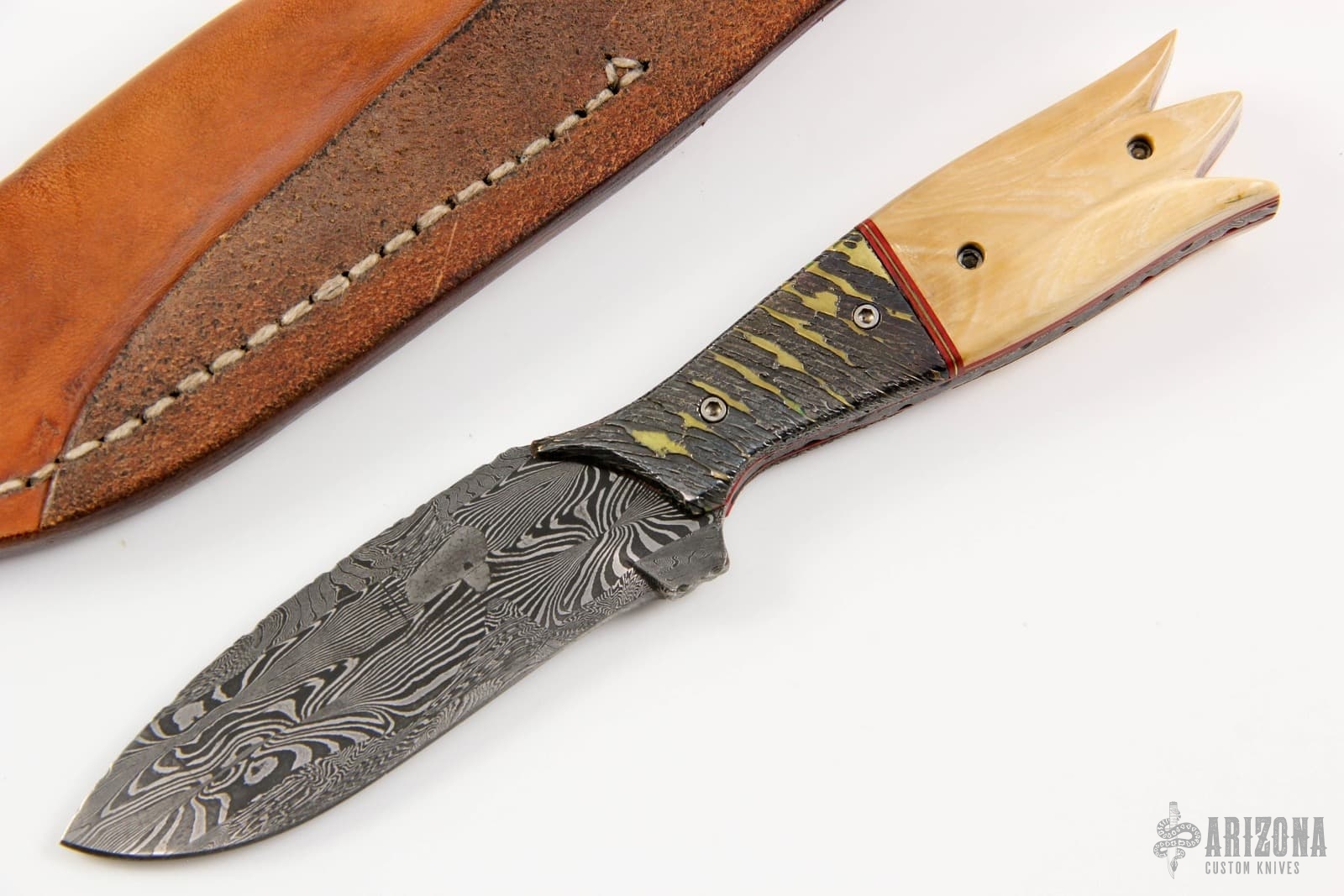 Damascus and Mammoth Ivory Fixed Blade Arizona Custom Knives
