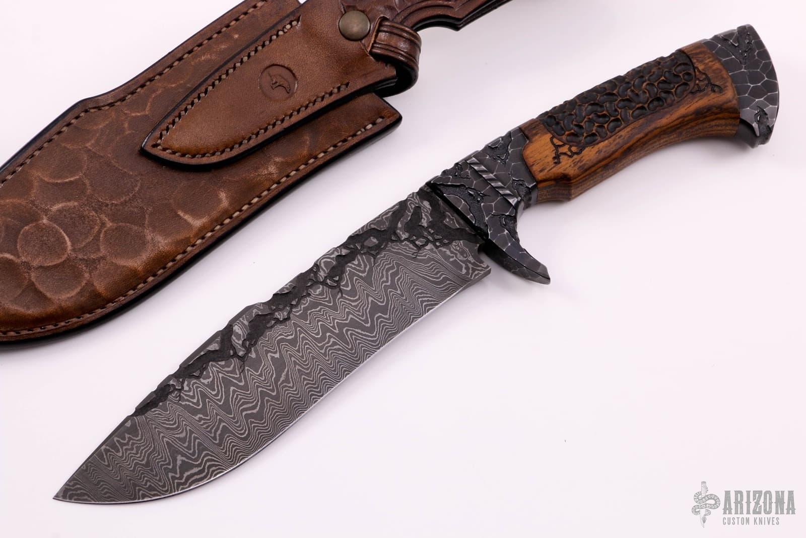 Carved Damascus Camp Knife Arizona Custom Knives