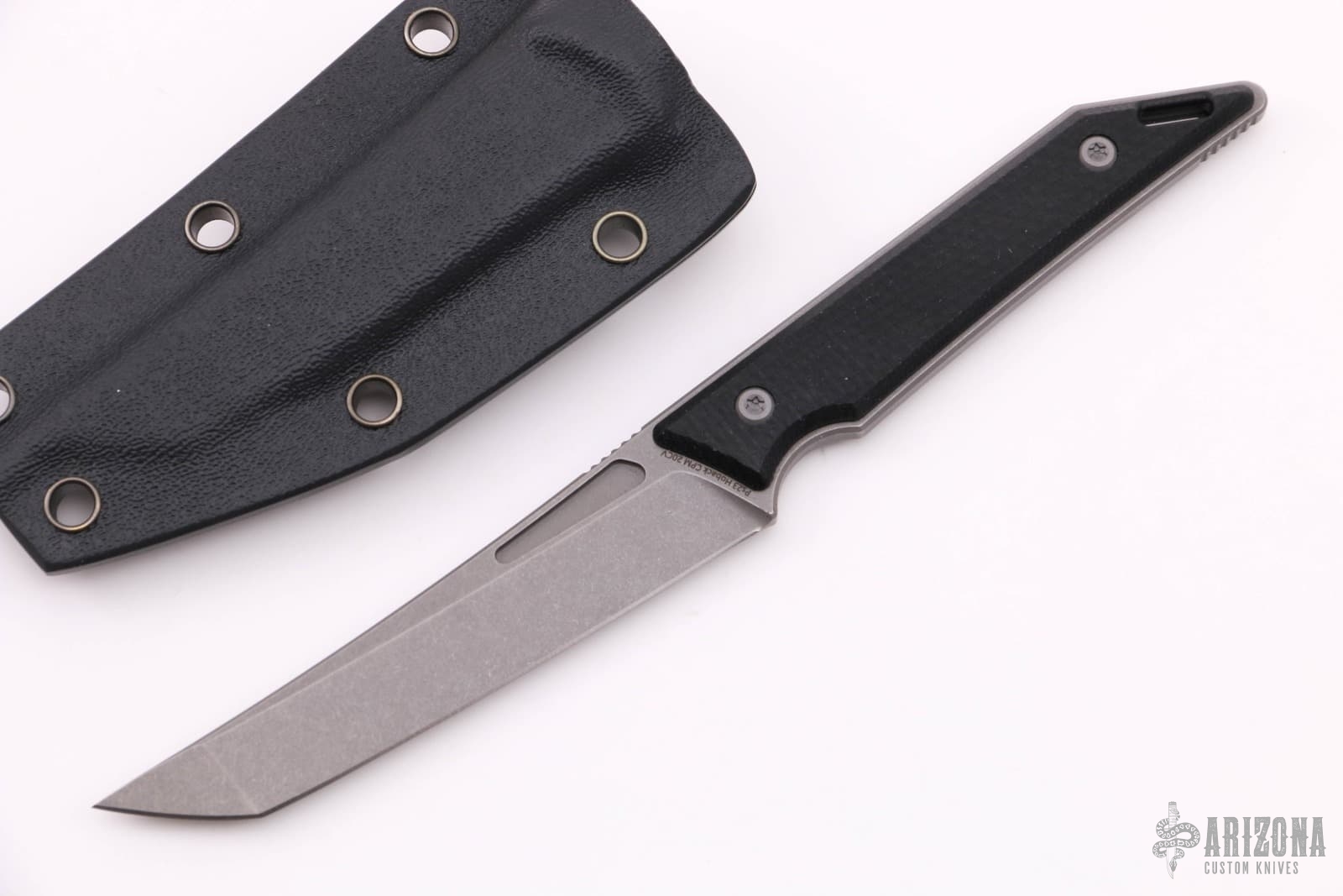 Goliath Pocket Fixed Blade, CPM20CV Steel, Black G10 Handle w/ Stonewash Finish, Right Pocket