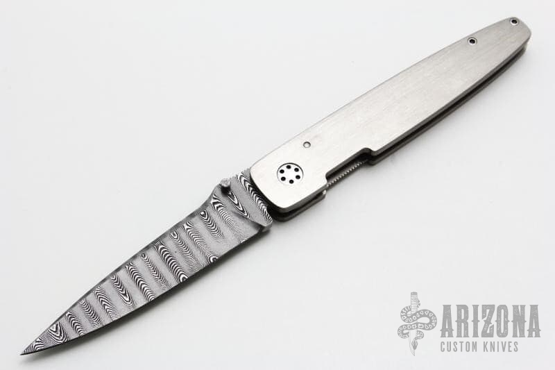 Small Damascus Linerlock-by-Larry-Newton - Arizona Custom Knives