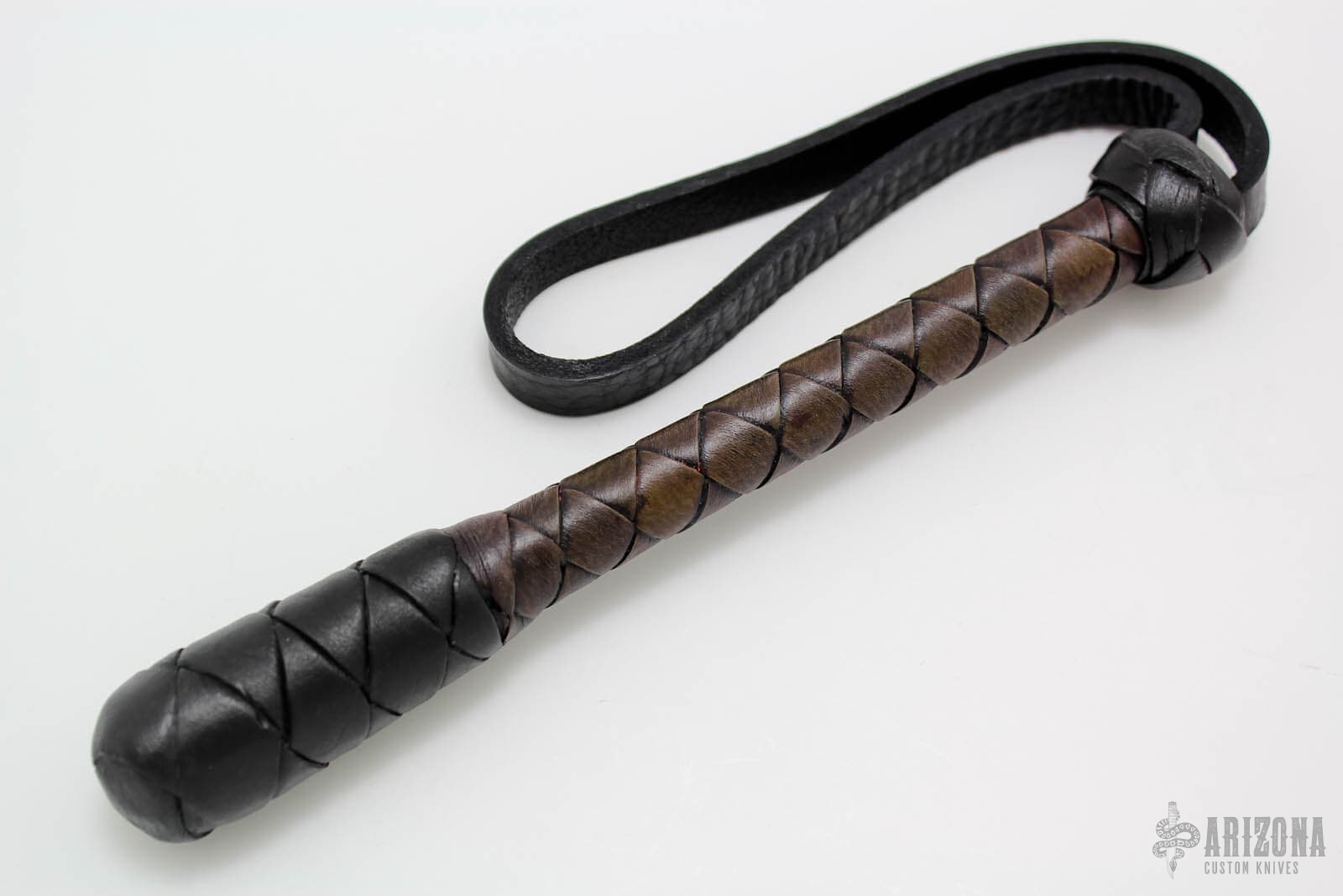 9" Black/Brown Leather Springloaded Blackjack w/ Strap Arizona Custom Knives