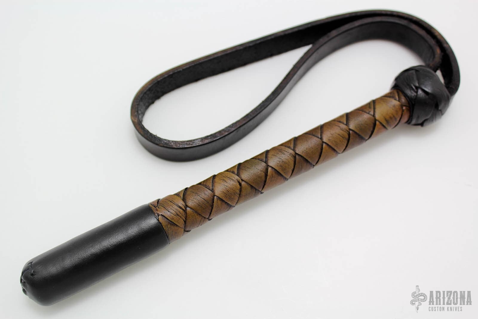 9" Black/Brown Leather Springloaded Blackjack w/ Strap Arizona Custom