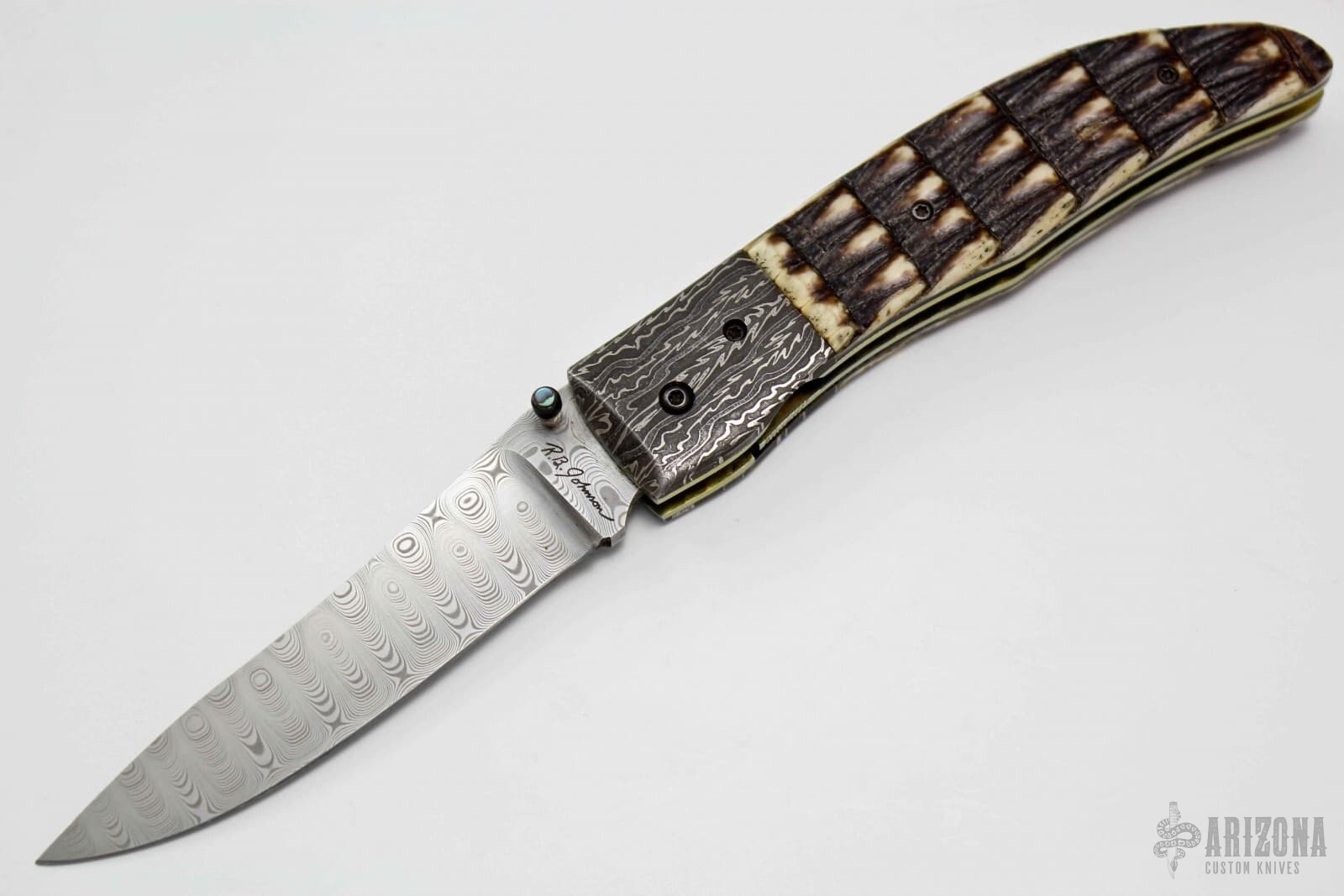 Damascus & Armadillo Linerlock Arizona Custom Knives