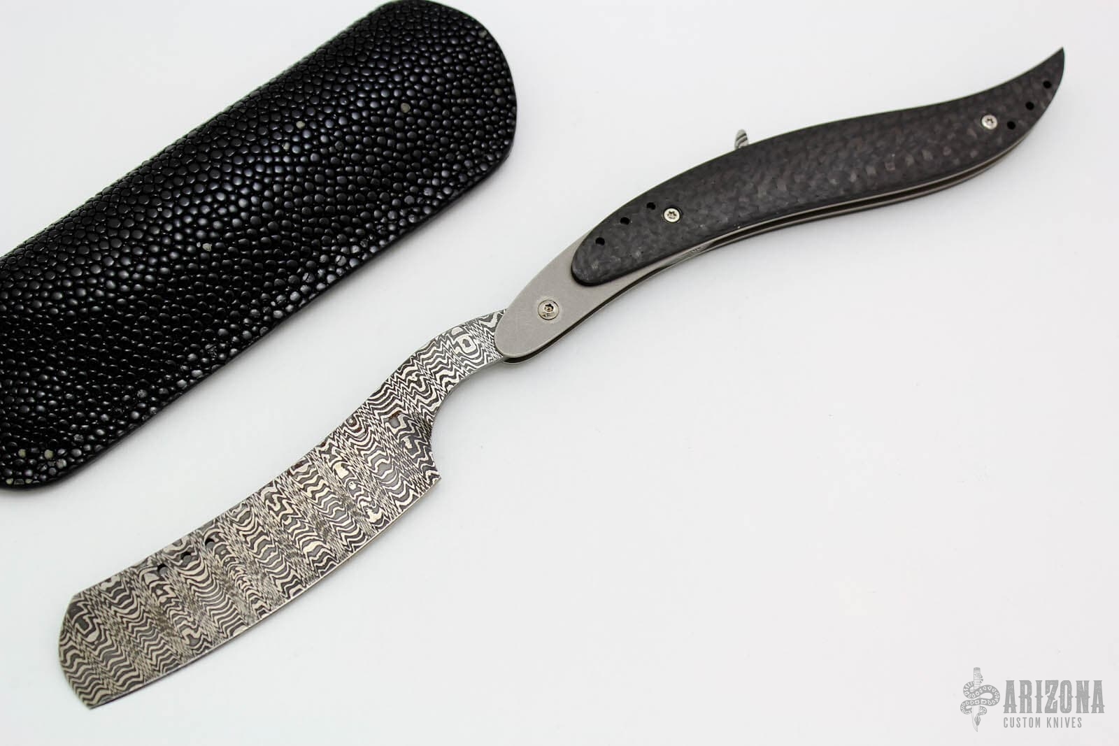 Damascus and Carbon Fiber Razor - Arizona Custom Knives