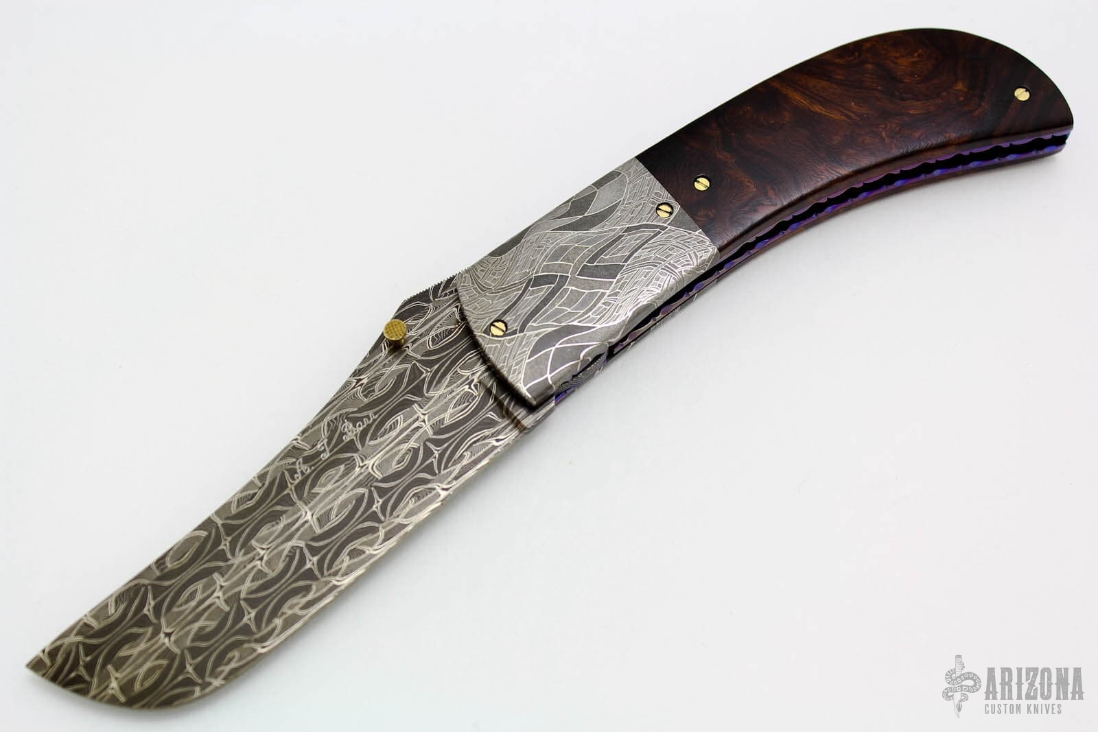 Damascus and Ironwood Folder - Arizona Custom Knives