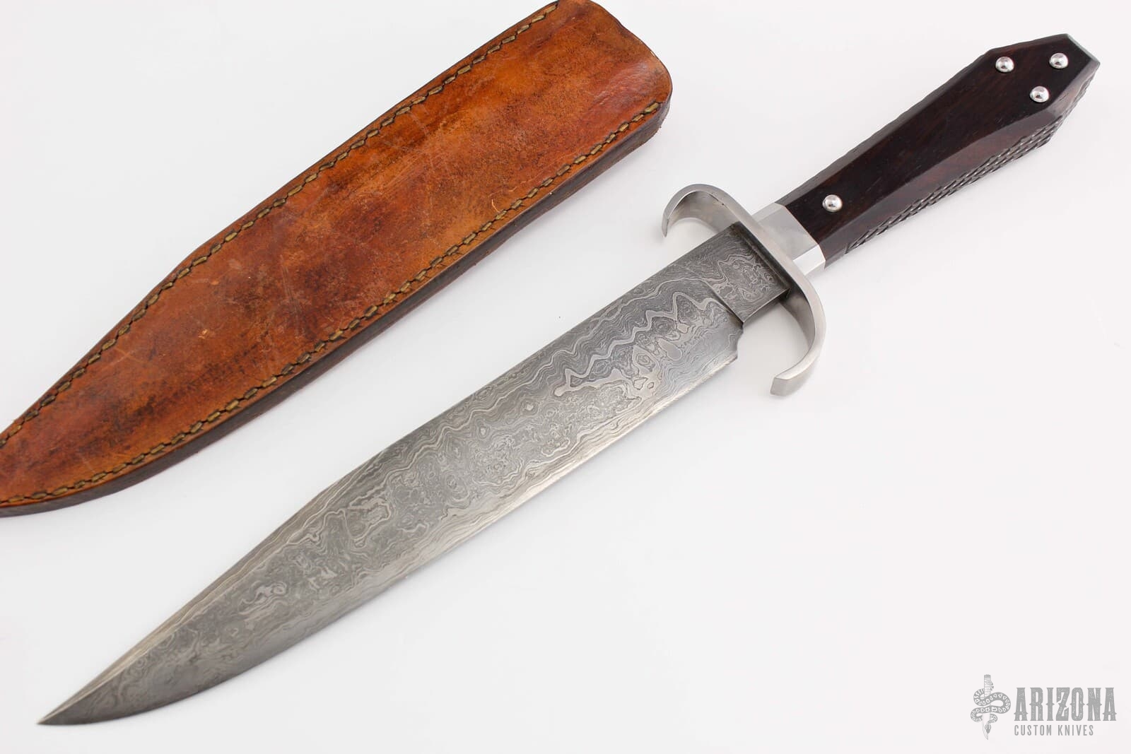 Helles Bell Bowie Checkered Coffin Handle Arizona Custom Knives