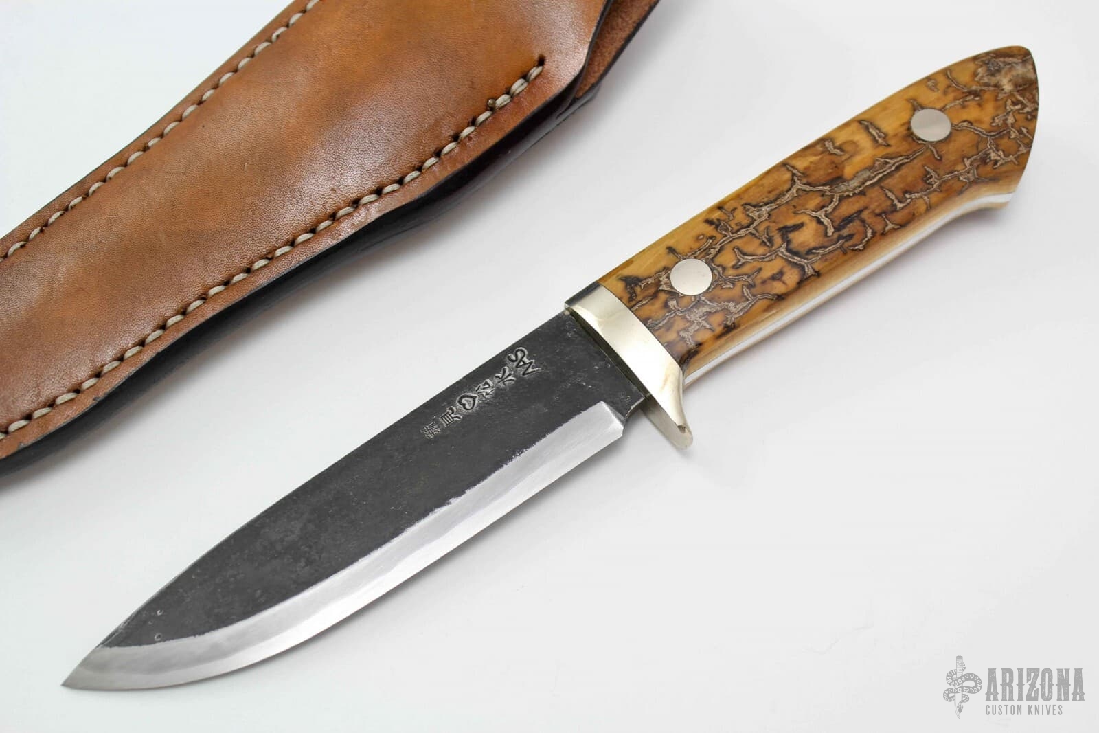 Sheath Knife Mammoth Ivory Handle by Moriya Arizona Custom Knives
