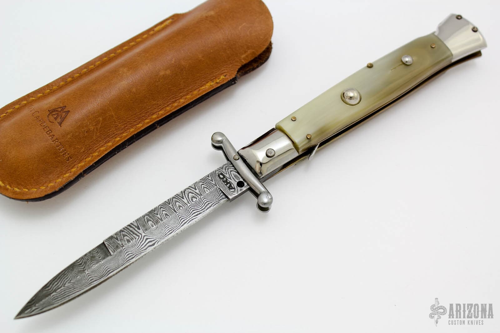 Swing Guard Lockback Stiletto Auto Damascus Arizona Custom Knives