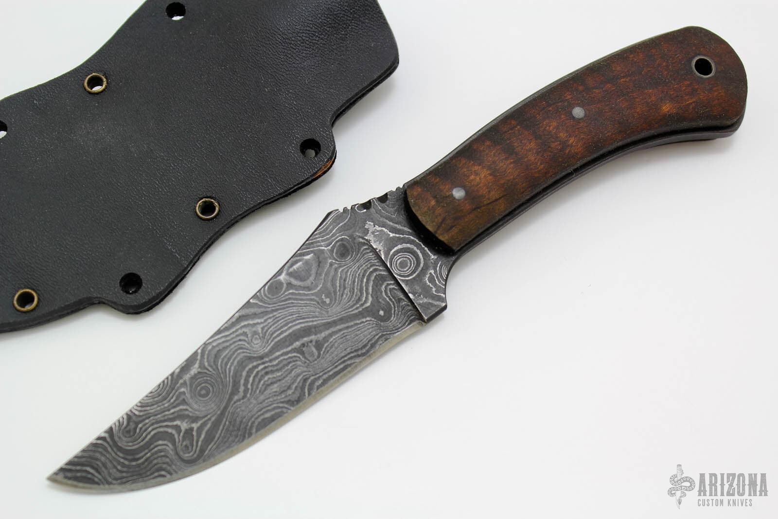 WKII Blue Ridge Hunter Damascus and Maple Arizona Custom Knives