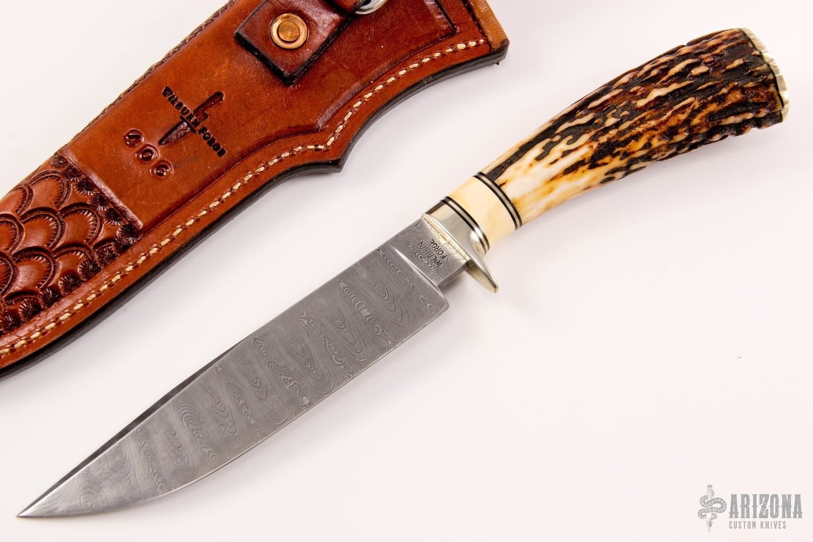 Damascus and Stag Hunter - Arizona Custom Knives