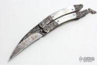 Carved Damascus & Pearl Balisong