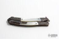 Carved Damascus & Pearl Balisong