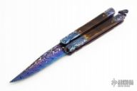 Carved Damascus & Mastodon Ivory Balisong