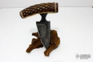 Carved Stag and Damascus Push Dagger