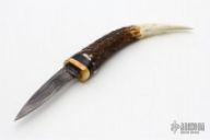 Damascus and Carved Stag Desk Knife w/ Stand