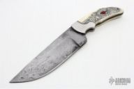 Damascus Fixed Blade w/ Red Eyed Dragon Scrim and Wooden Stand