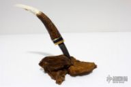 Damascus and Carved Stag Desk Knife w/ Stand