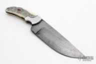 Damascus Fixed Blade w/ Red Eyed Dragon Scrim and Wooden Stand