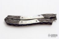 Carved Damascus & Pearl Balisong