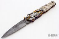 Assisted Carved Damascus & Mammoth Tooth Folder