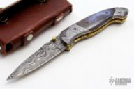 Damascus and Bone Spearpoint Linerlock