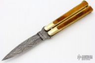 Rare Kelgin Damascus and Brass Balisong