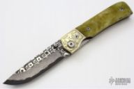 Damascus and Bone Linerlock Folder