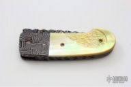 Damascus Gold Lip Pearl Linerlock