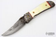 Damascus & Gold Lip Pearl Linerlock