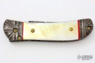 Damascus & Gold Lip Pearl Linerlock