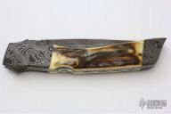 Damascus & Mammoth Ivory Lockback (#0310)