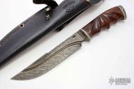 One Off Carved Damascus/Ironwood Fixed Blade, #167