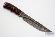 One Off Carved Damascus/Ironwood Fixed Blade, #167