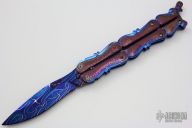 Carved Titanium/Blued Damascus Balisong