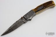 Damascus & Mammoth Ivory D/A Lockback #9934