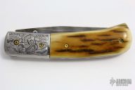 Engraved Damascus and Mammoth Linerlock