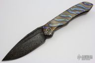 Raindrop Damascus and Flamed Titanium ANAX #007