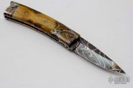 Mammoth Ivory and Damascus Linerlock