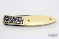 Engraved Damascus and Ivory Linerlock