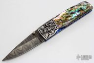 Engraved Damascus and Abalone Linerlock